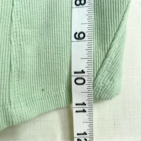 ANTHROPOLOGIE Puff Sleeve Cropped Tank Top Size L Mint Cottagecore Ribbed Cotton - Picture 11 of 11